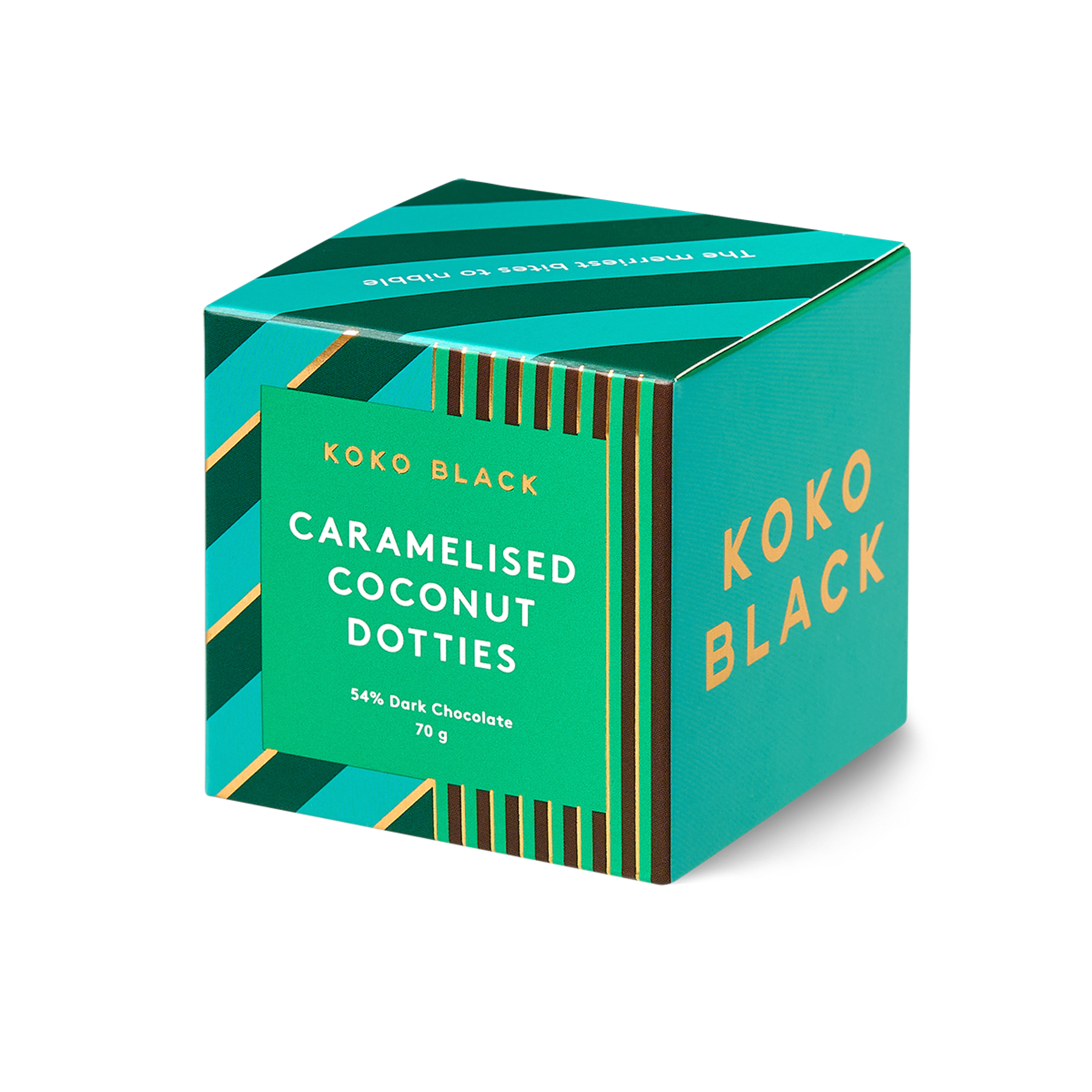 Caramelised Coconut Dotties Cube | Dark Chocolate