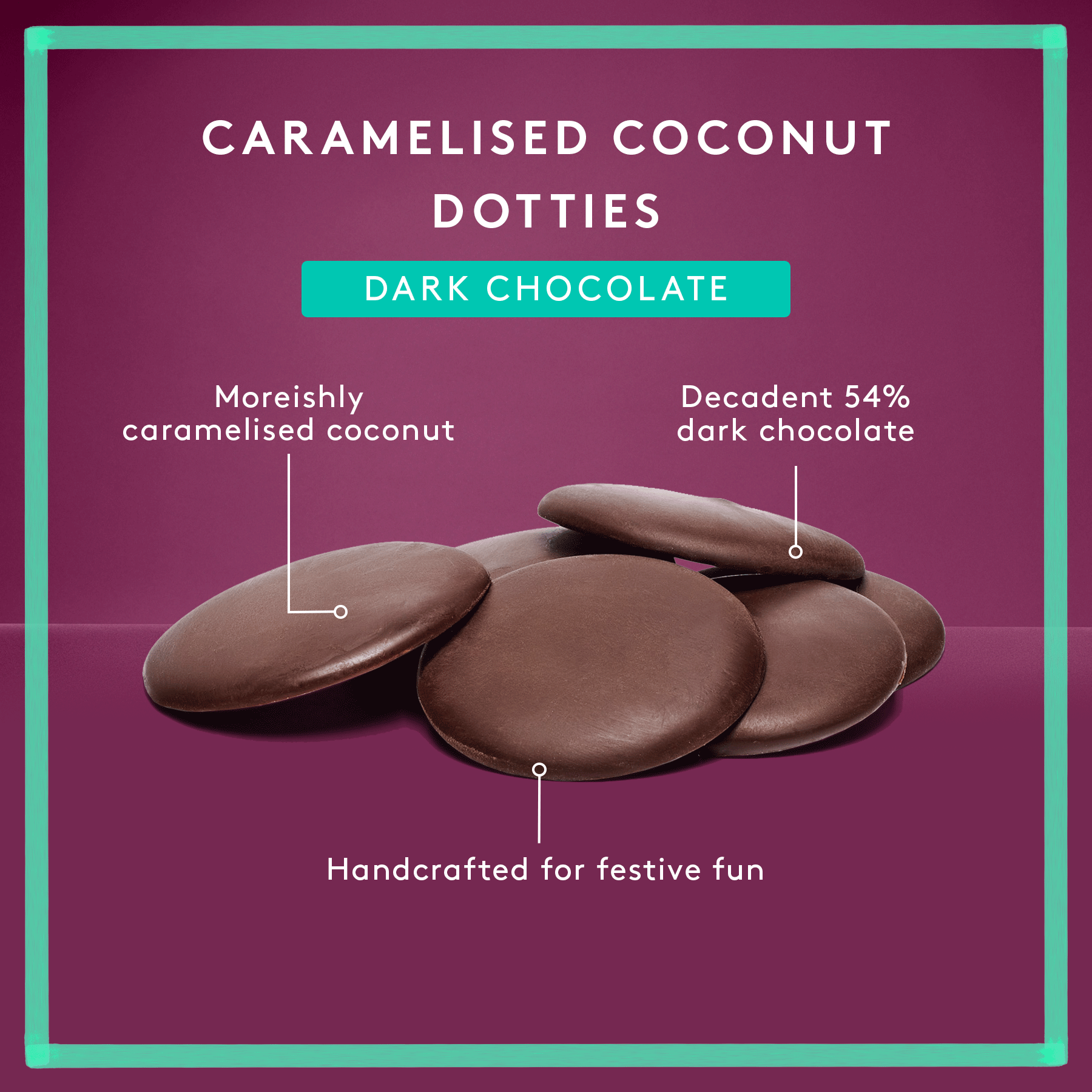 Caramelised Coconut Dotties Cube | Dark Chocolate