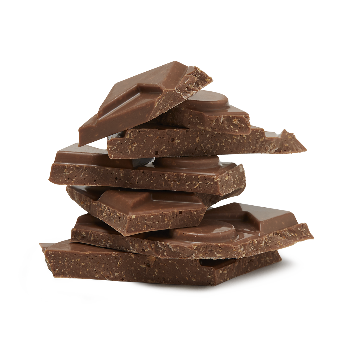 Broken chocolate pieces stacked together