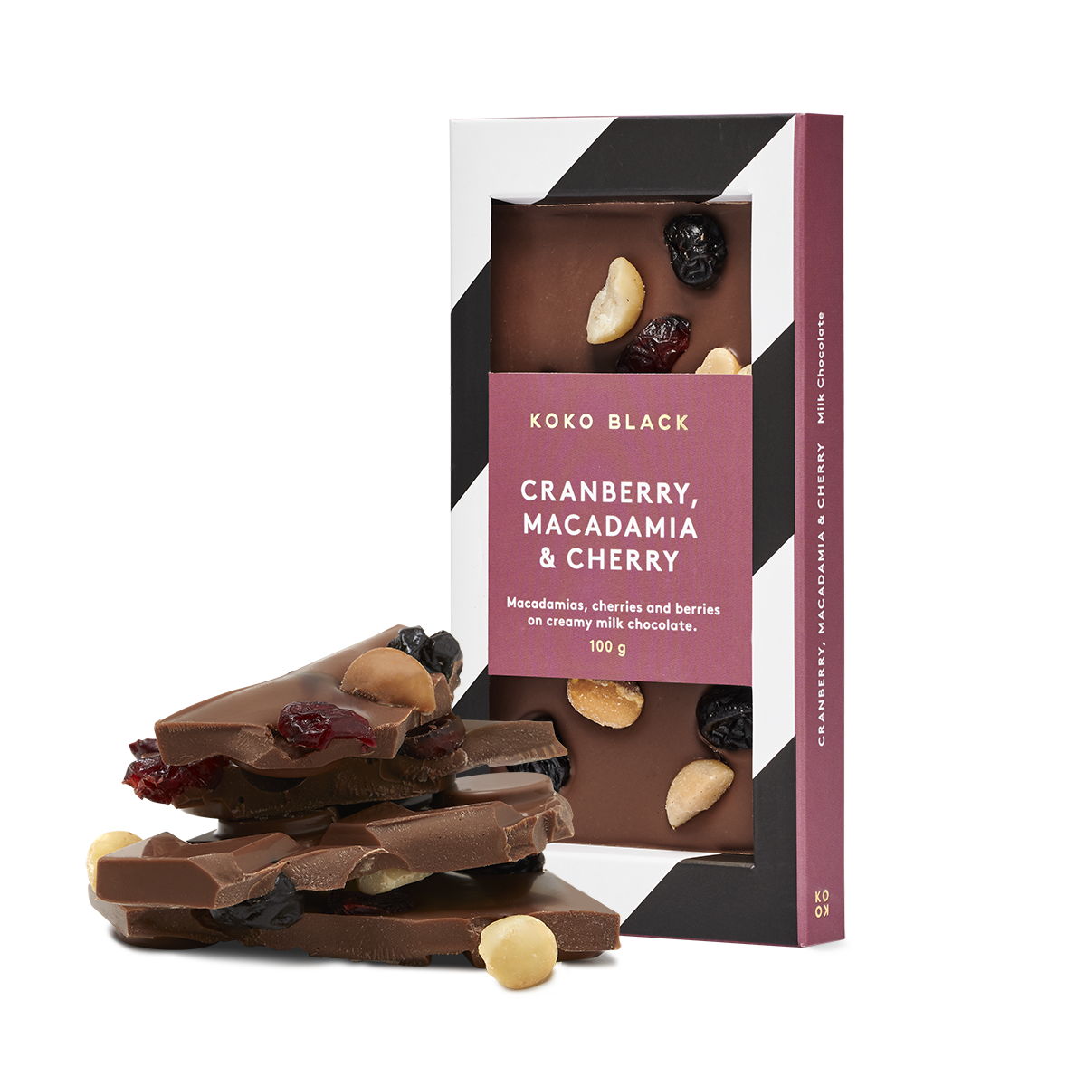 Broken chocolate pieces next to chocolate block