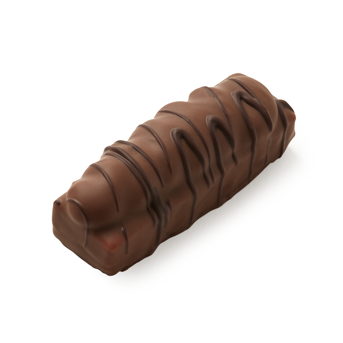 Biscuit covered in milk chocolate with a dark chocolate drizzle