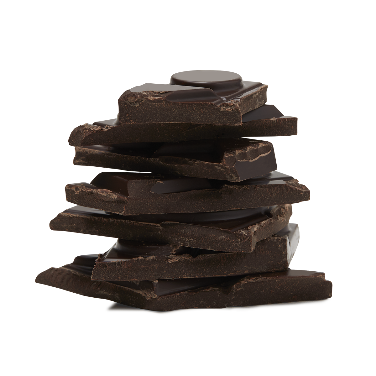 Broken chocolate pieces stacked together