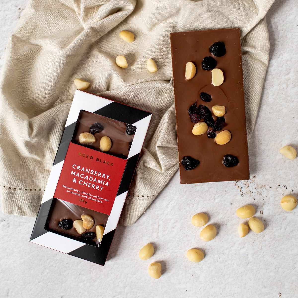 Cranberry Macadamia & Cherry | Milk Chocolate Block