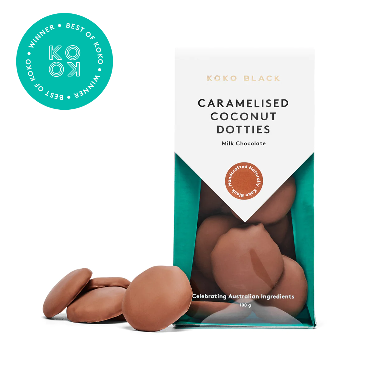Caramelised Coconut Dotties 100g | Milk Chocolate