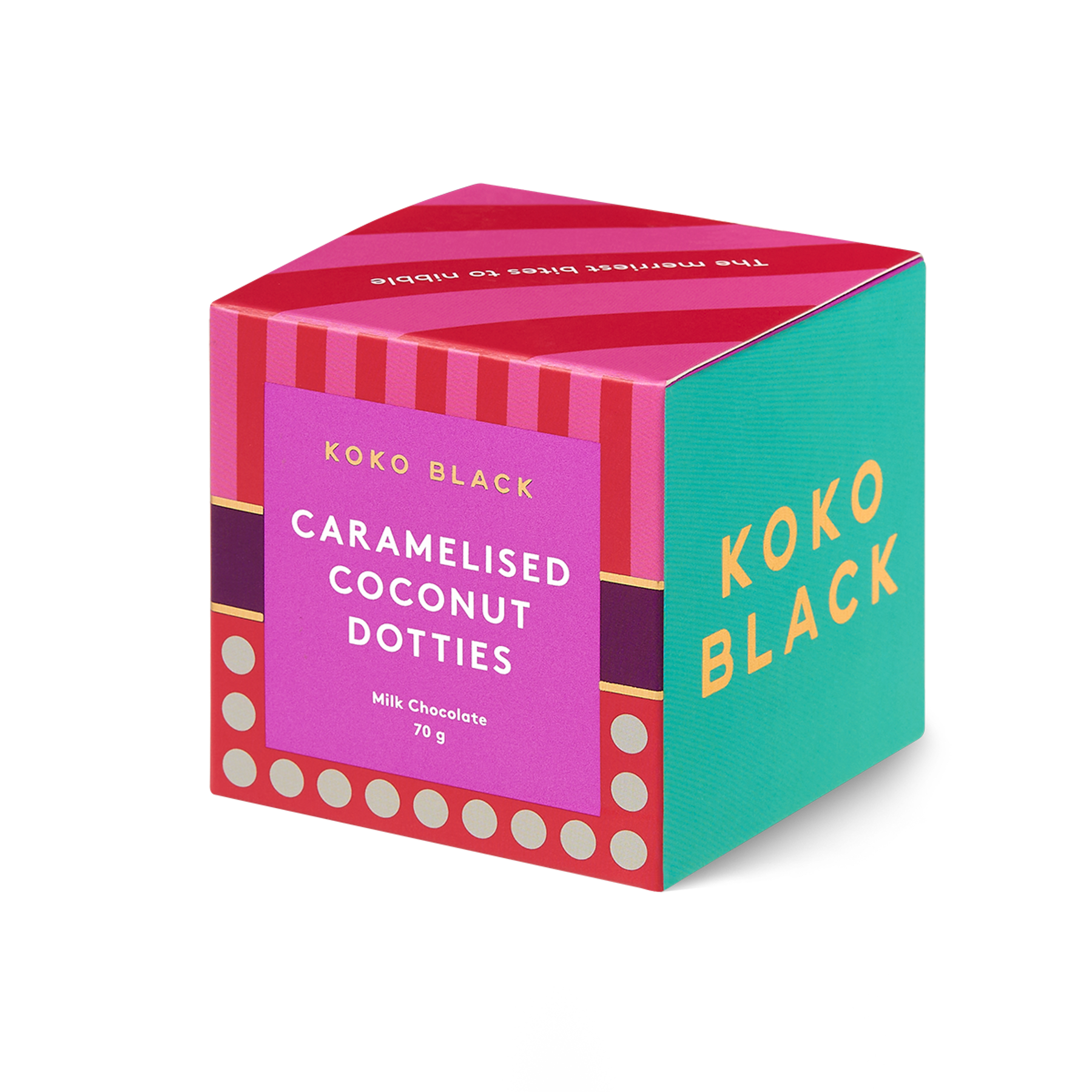 Caramelised Coconut Dotties Cube | Milk Chocolate