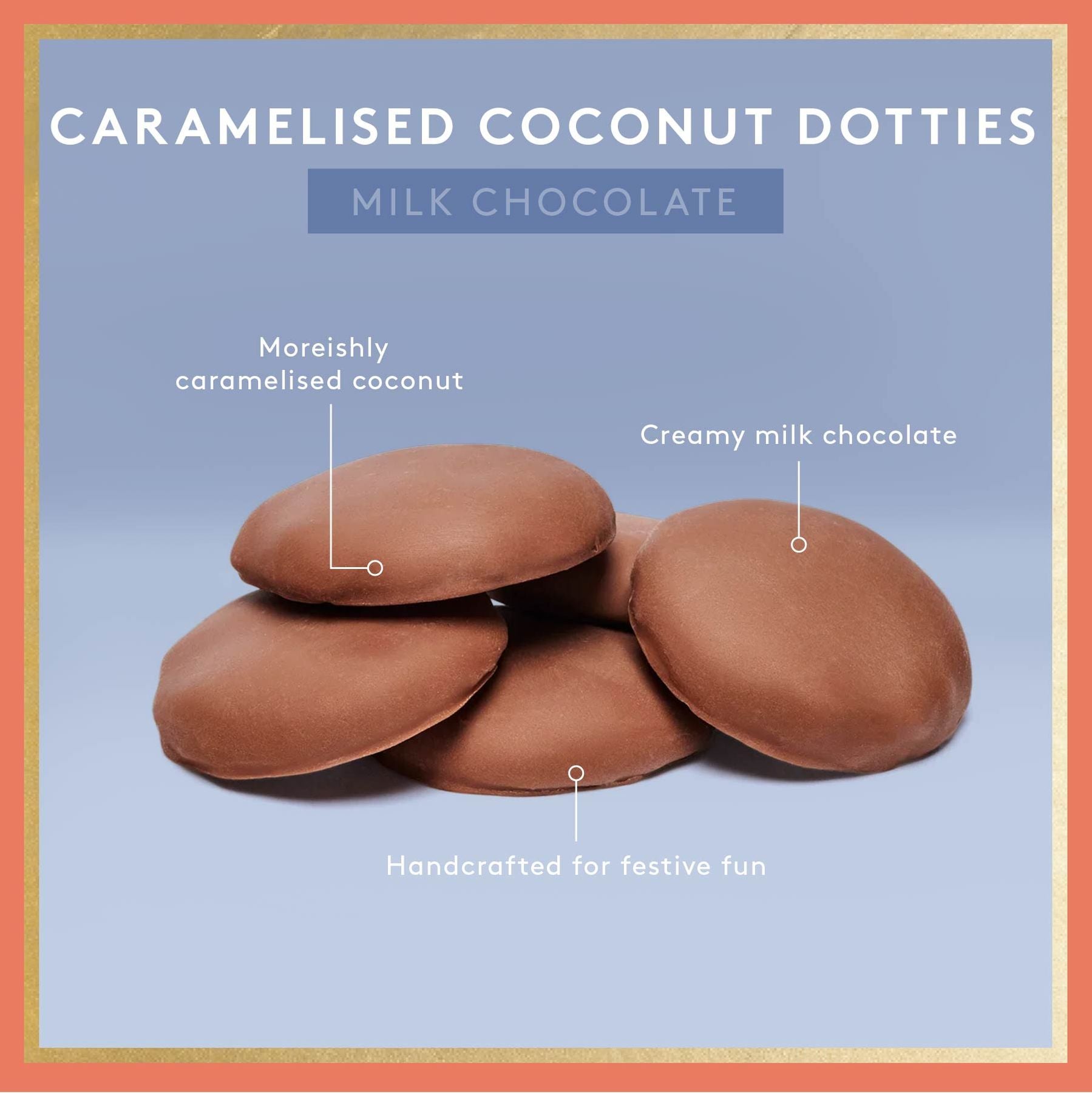 Caramelised Coconut Dotties Cube | Dark Chocolate