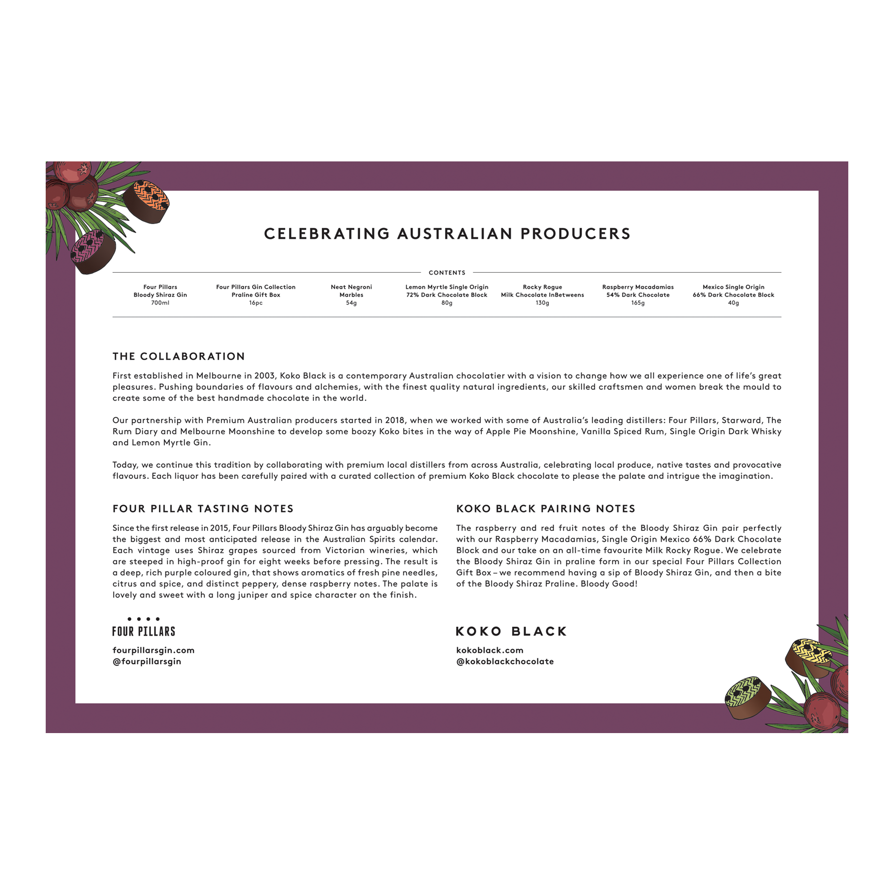 Four Pillars x Koko Black Hamper Tasting Notes Cards