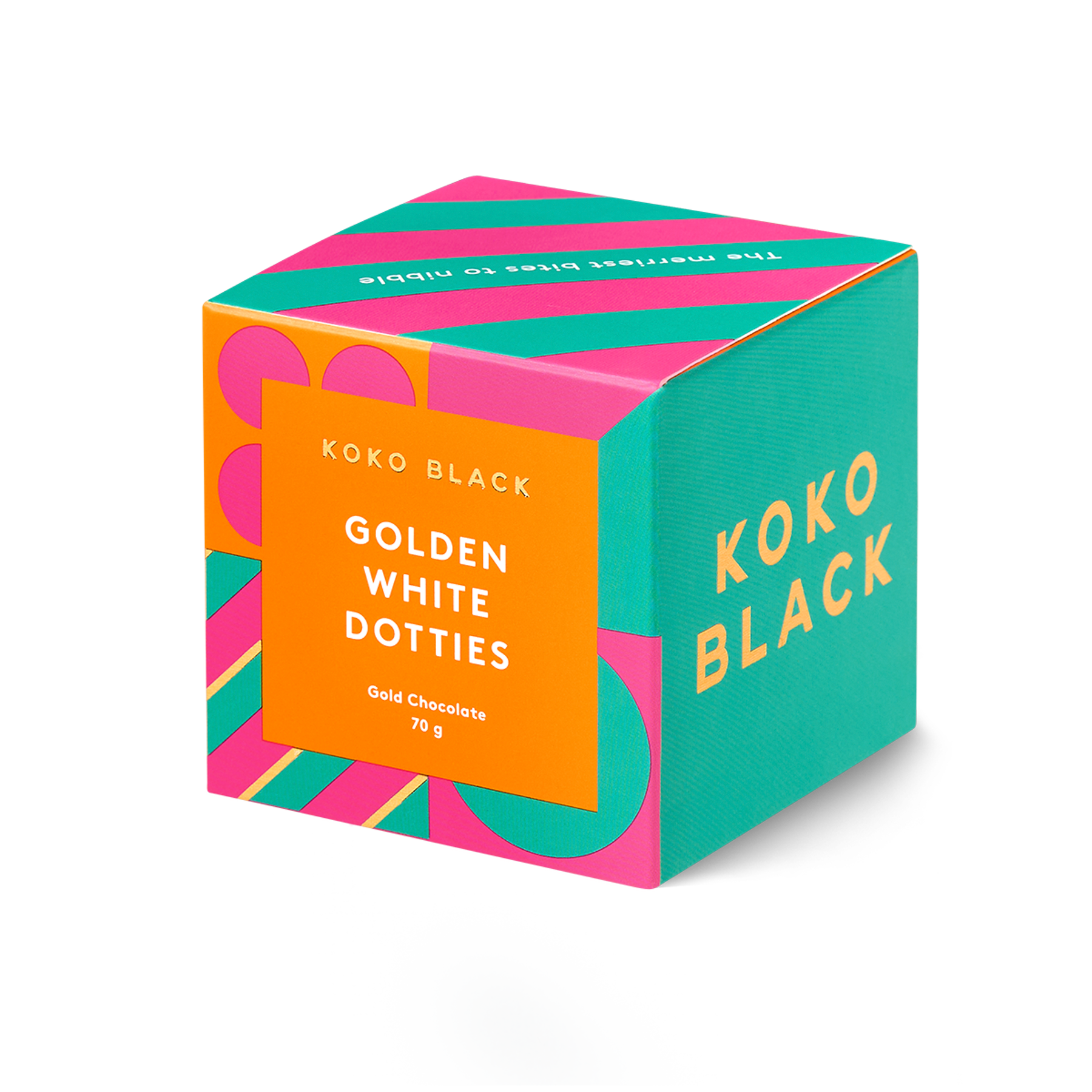 Golden White Dotties Cube | White Chocolate