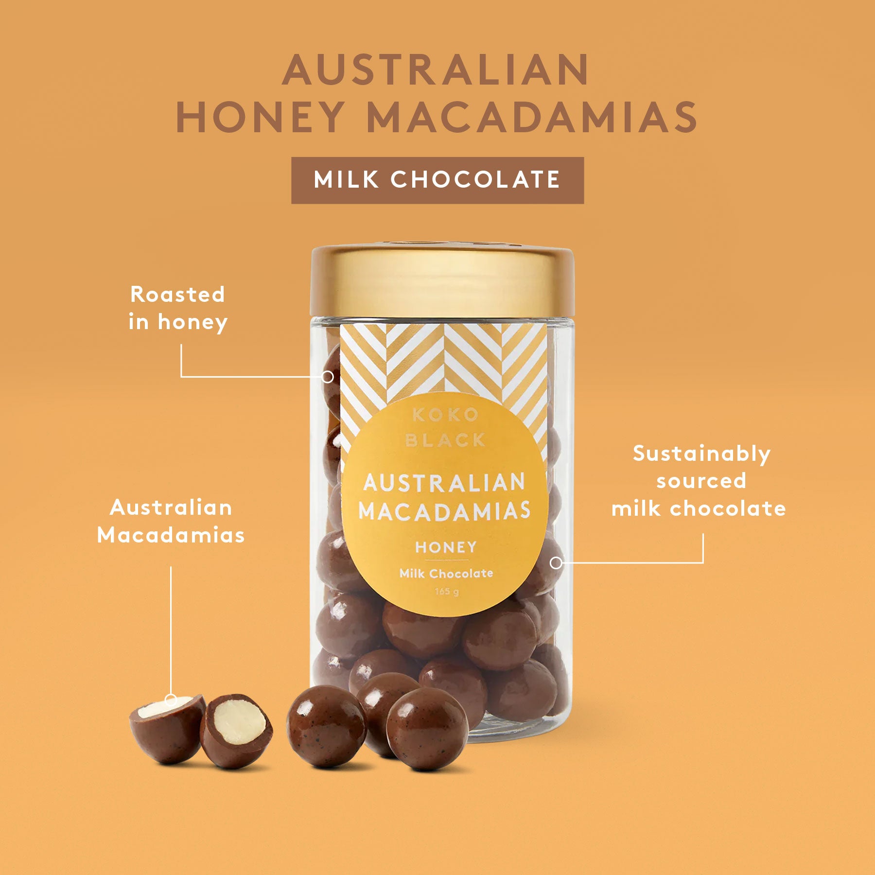 Honey Macadamias 165g | Milk Chocolate