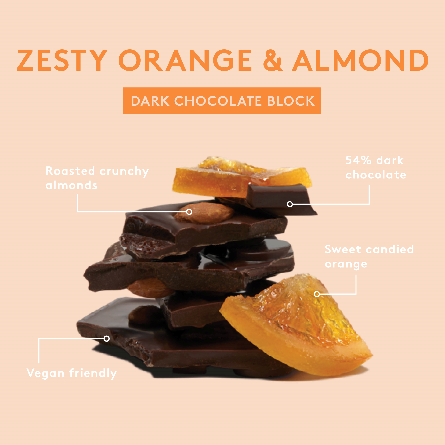 Dark Zesty Orange & Almond | Dark Chocolate Block