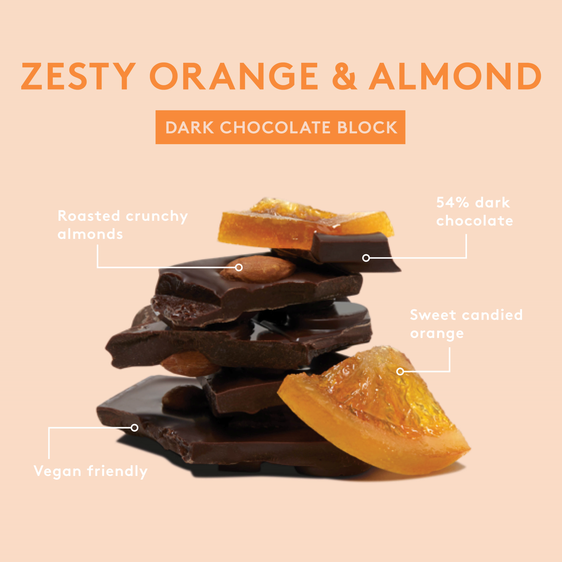 Dark Zesty Orange & Almond 100g | Dark Chocolate Block