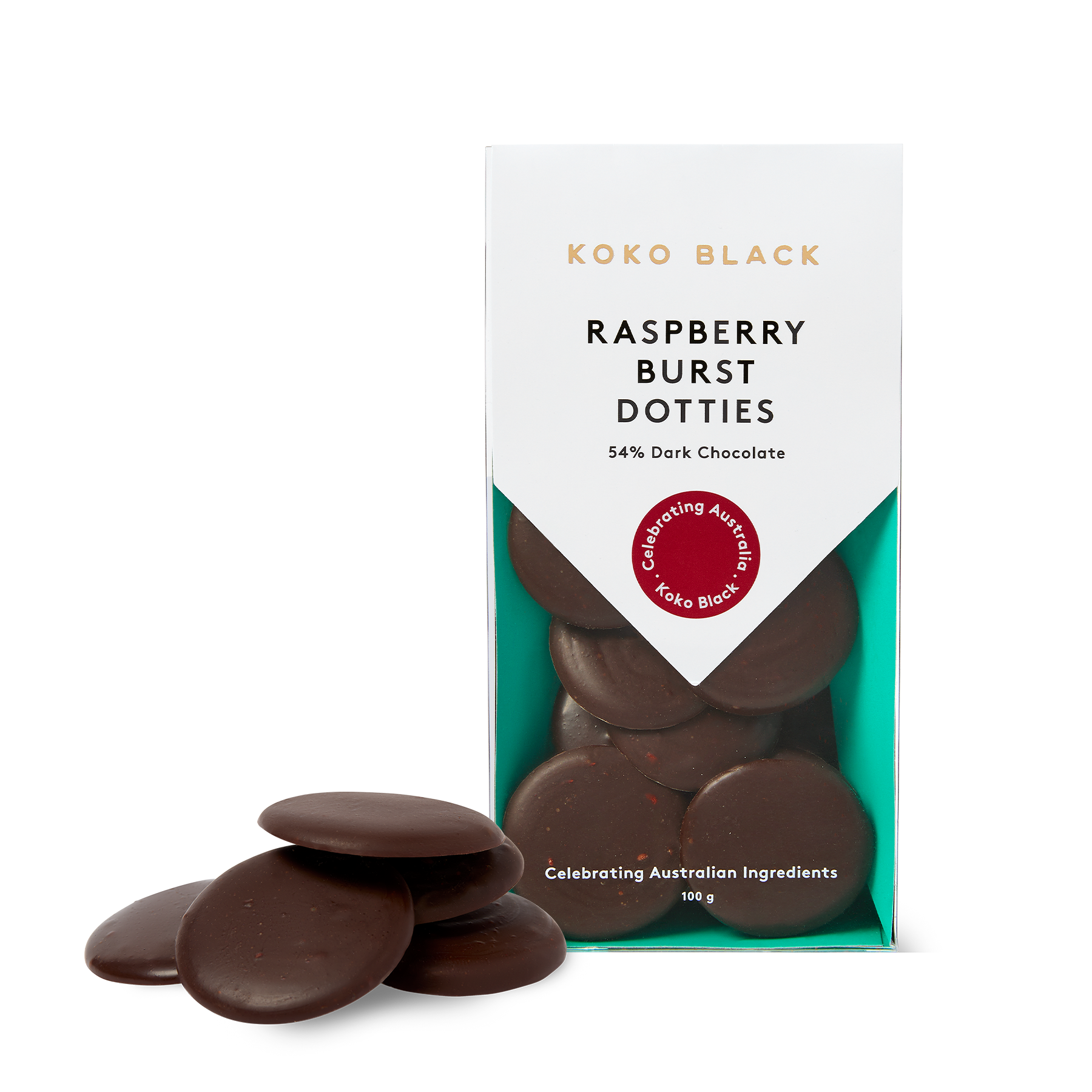 Raspberry Burst Dotties 100g | Dark Chocolate