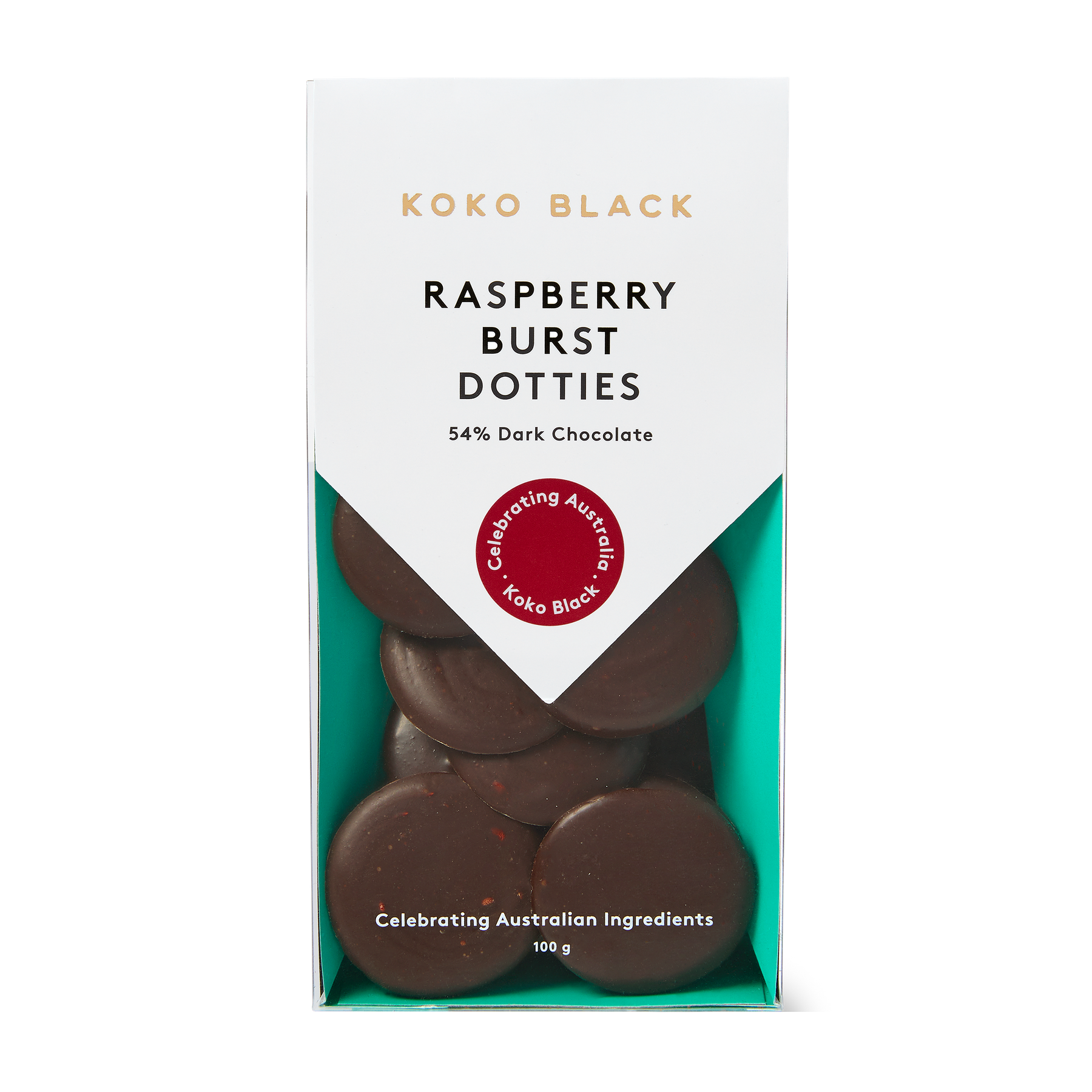 Raspberry Burst Dotties 100g | Dark Chocolate