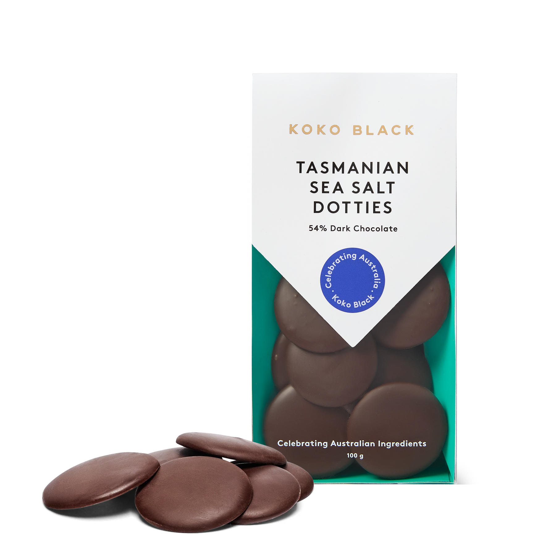 Tasmanian Sea Salt Dotties 100g | Dark Chocolate