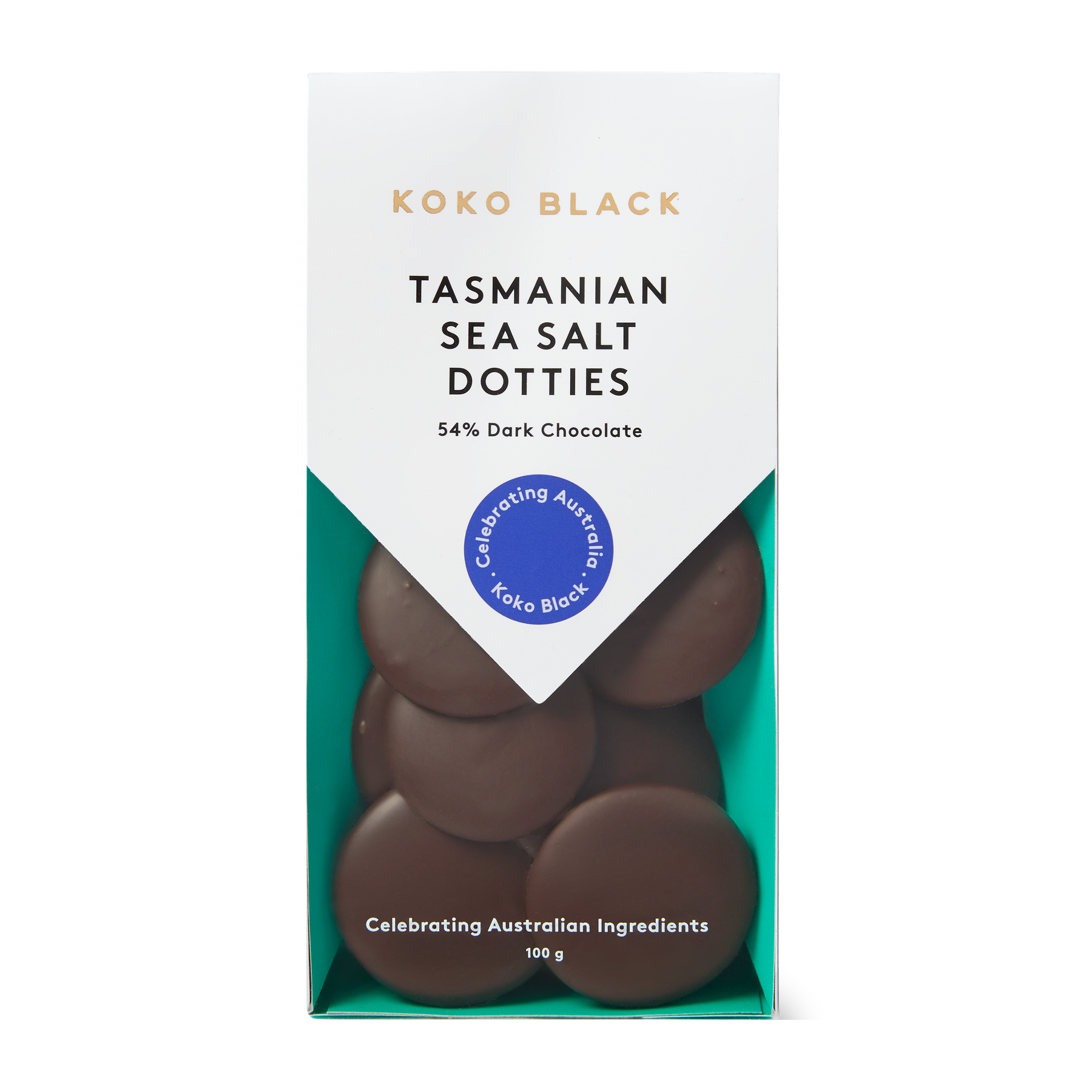 Tasmanian Sea Salt Dotties 100g | Dark Chocolate
