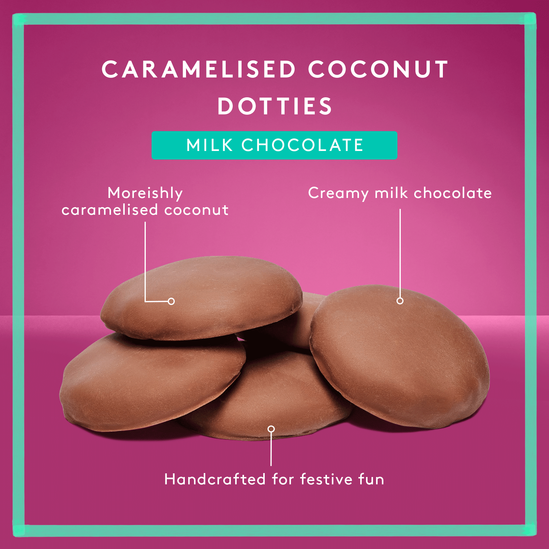 Caramelised Coconut Dotties Cube | Milk Chocolate