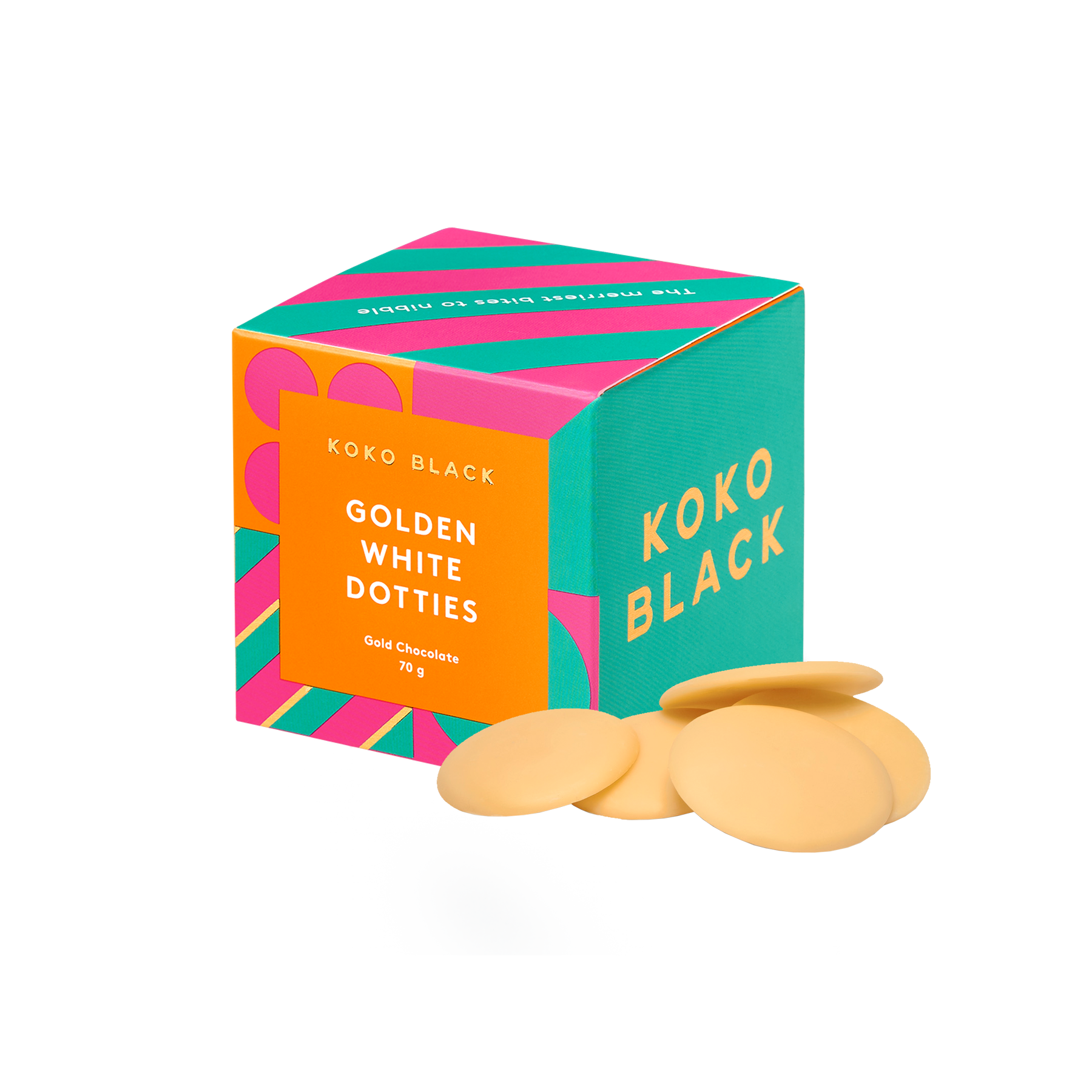 Golden White Dotties Cube | White Chocolate