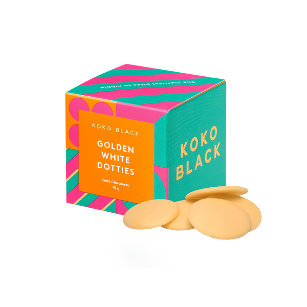 Golden White Dotties Cube | White Chocolate – Koko Black Chocolate