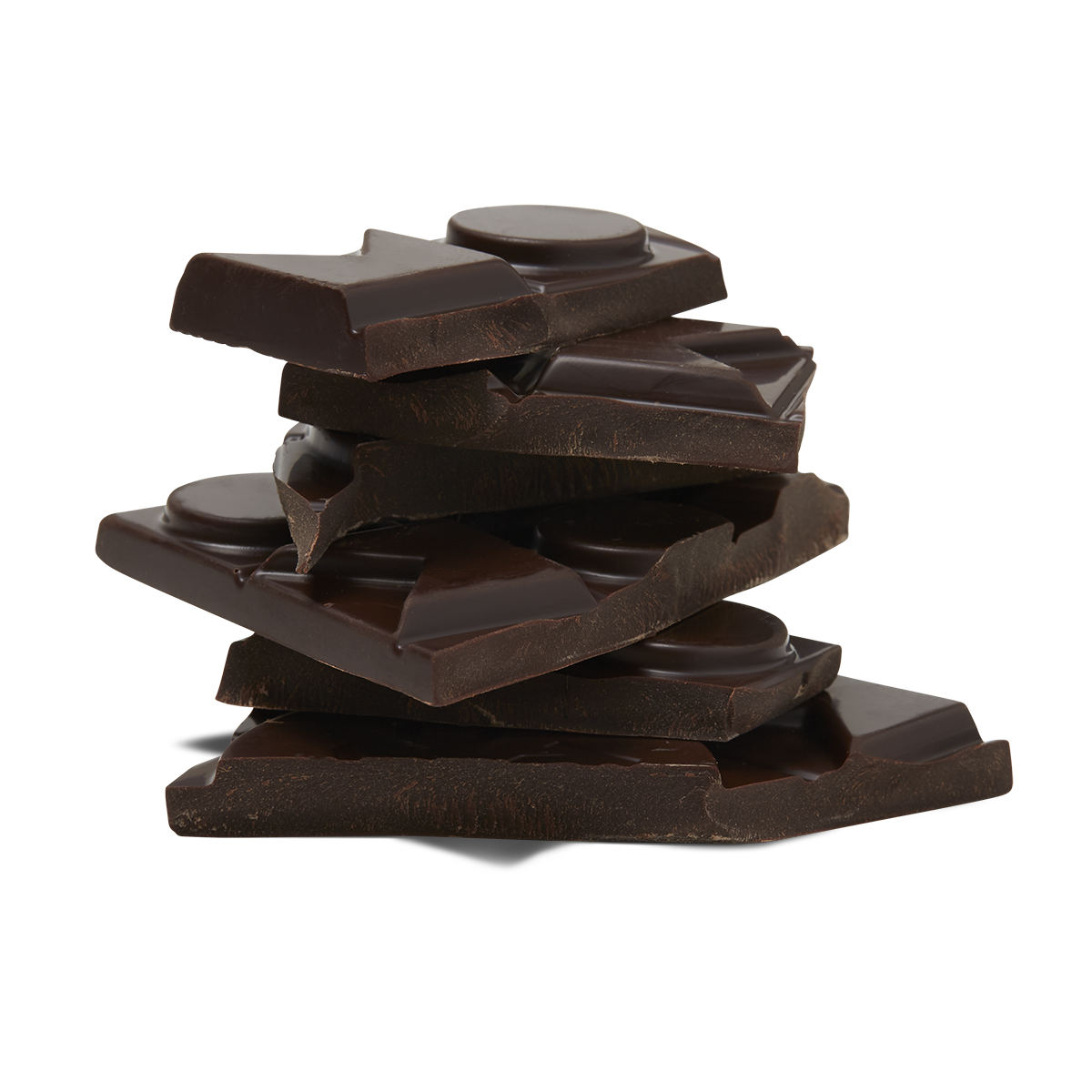 Broken chocolate pieces stacked together