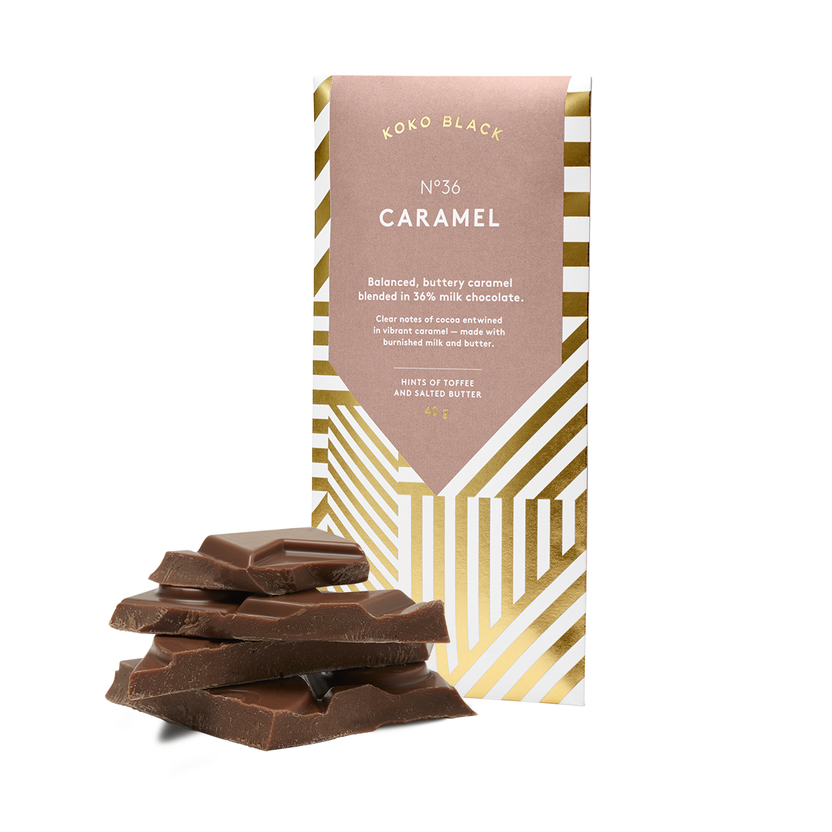 Broken chocolate pieces in front of chocolate block