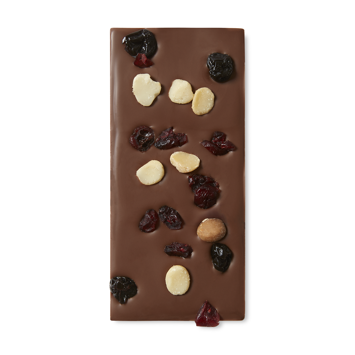 Exposed chocolate block with fruit and nuts