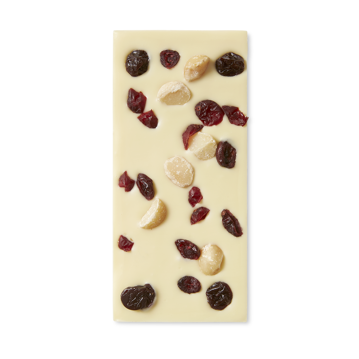Exposed white chocolate block with fruit and nut pieces