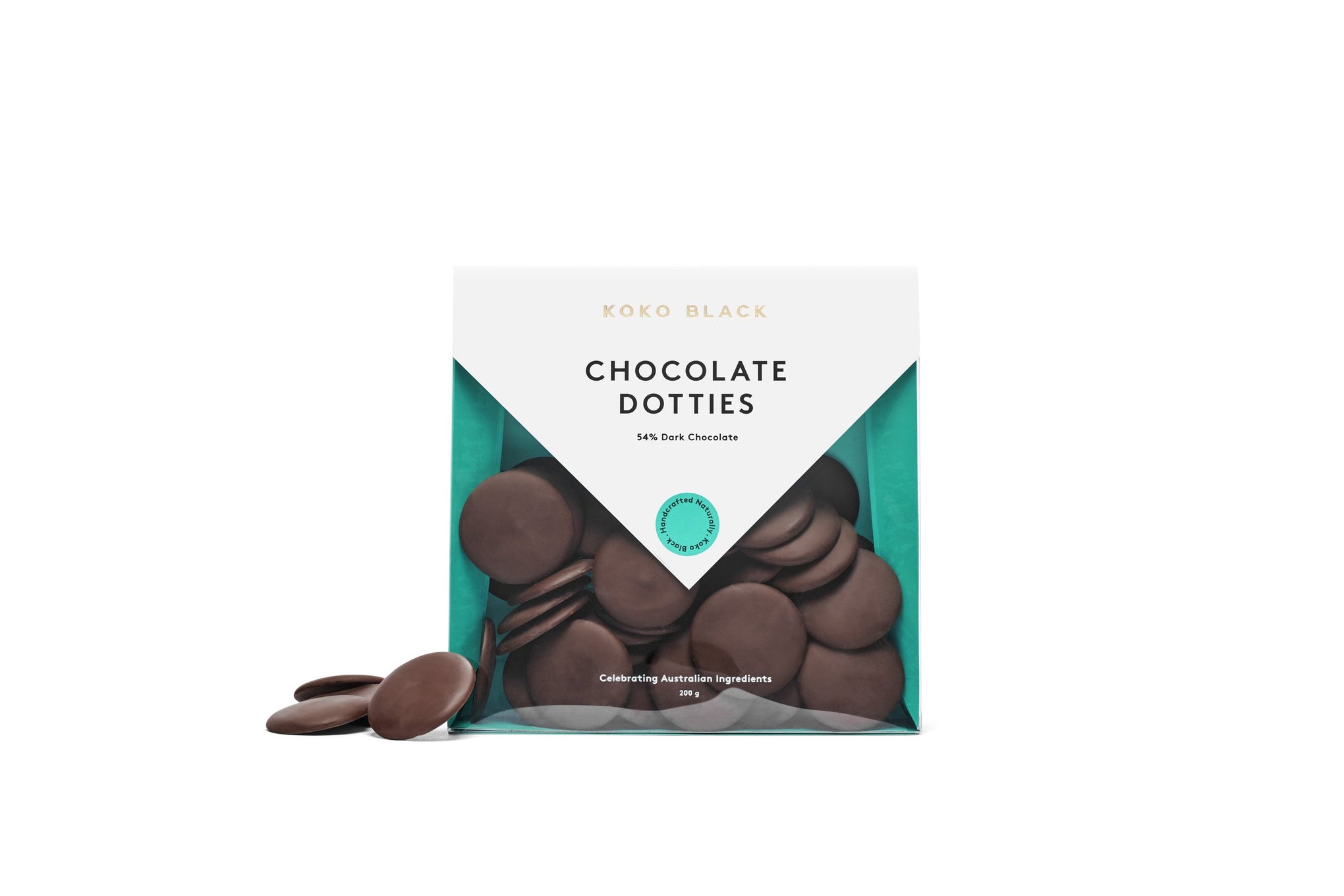 Chocolate rounds beside packaging