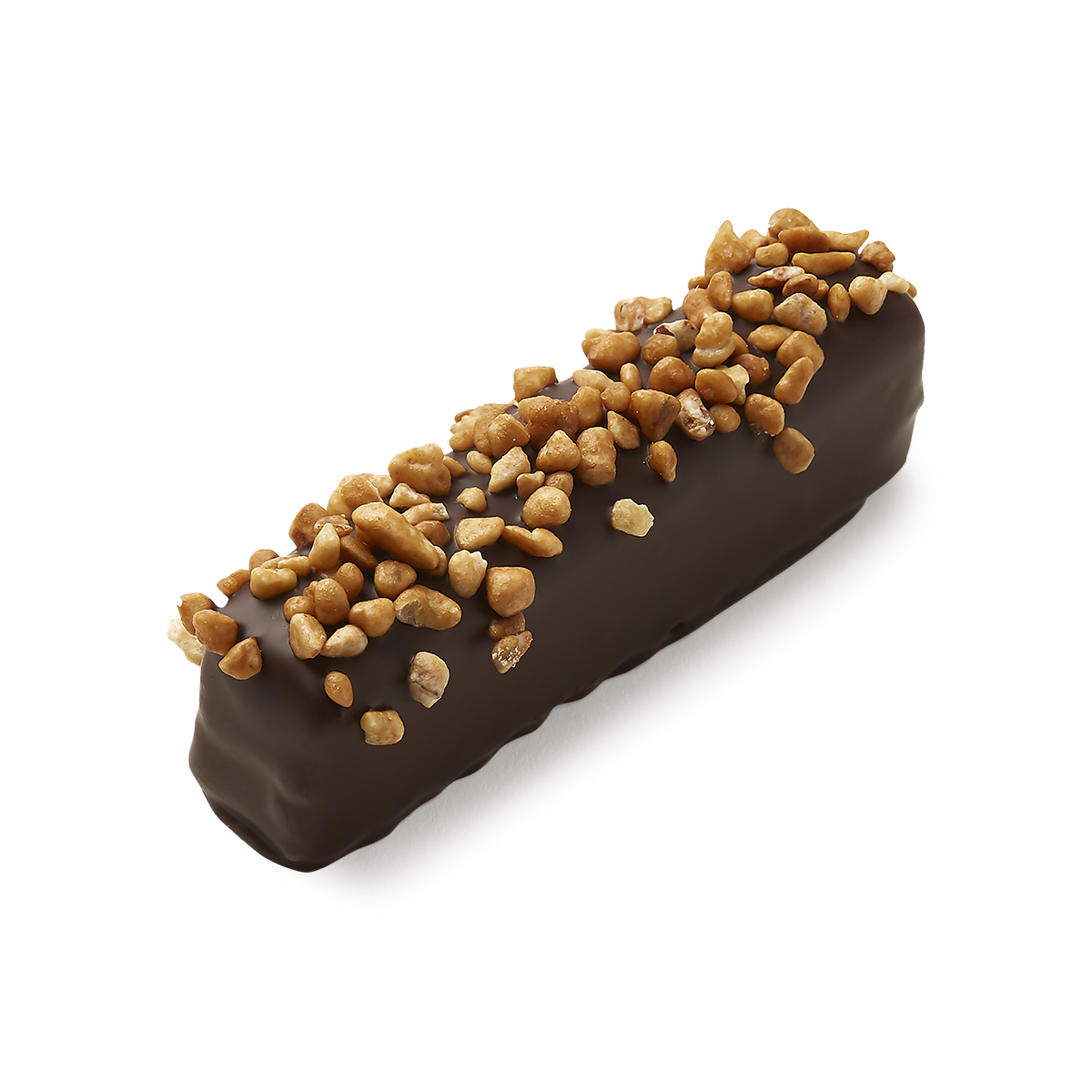 Dark chocolate bar with sprinkled hazelnuts