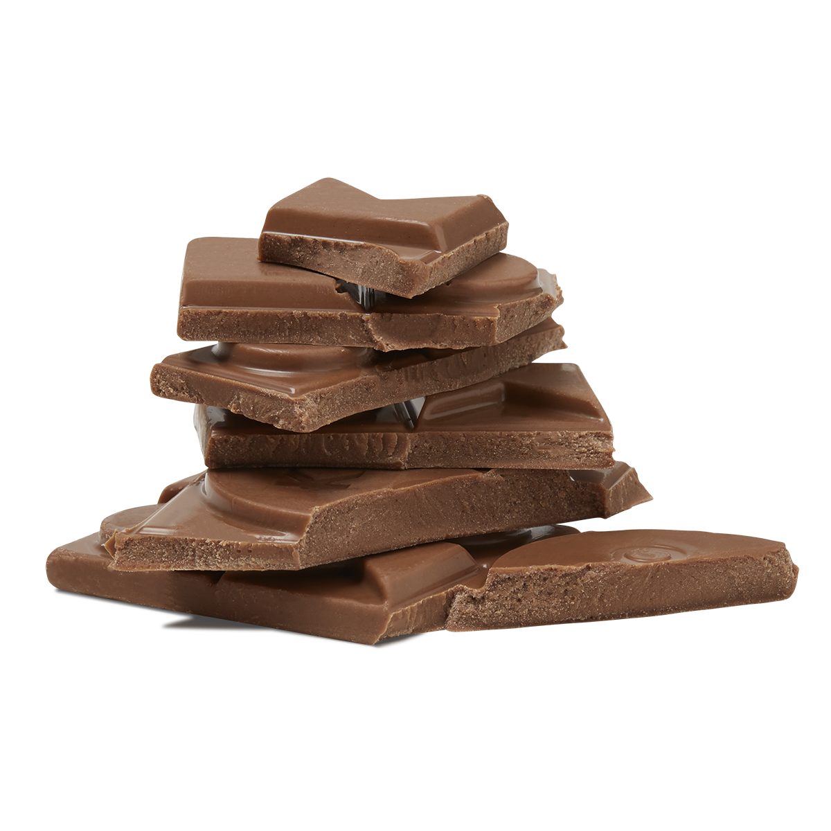 Broken chocolate pieces stacked together