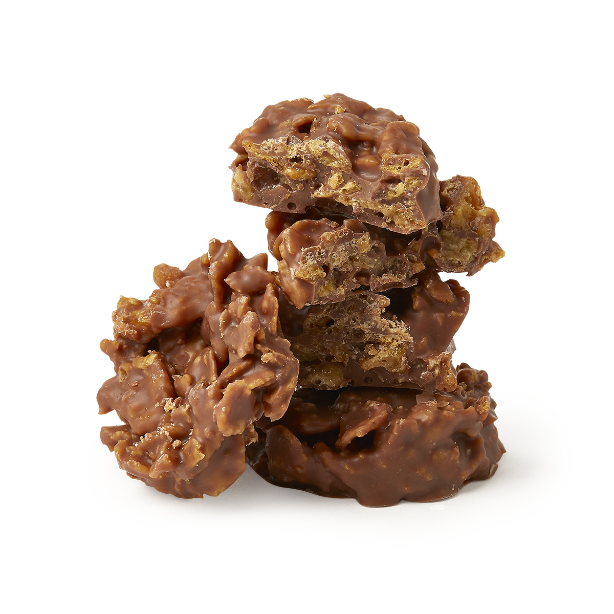 Cross section of cornflakes covered in milk chocolate