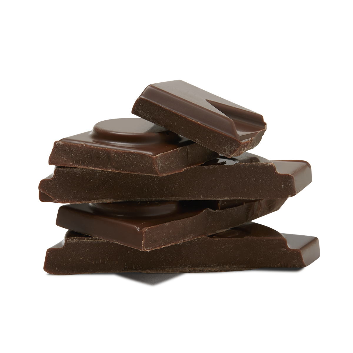 Broken chocolate pieces stacked together