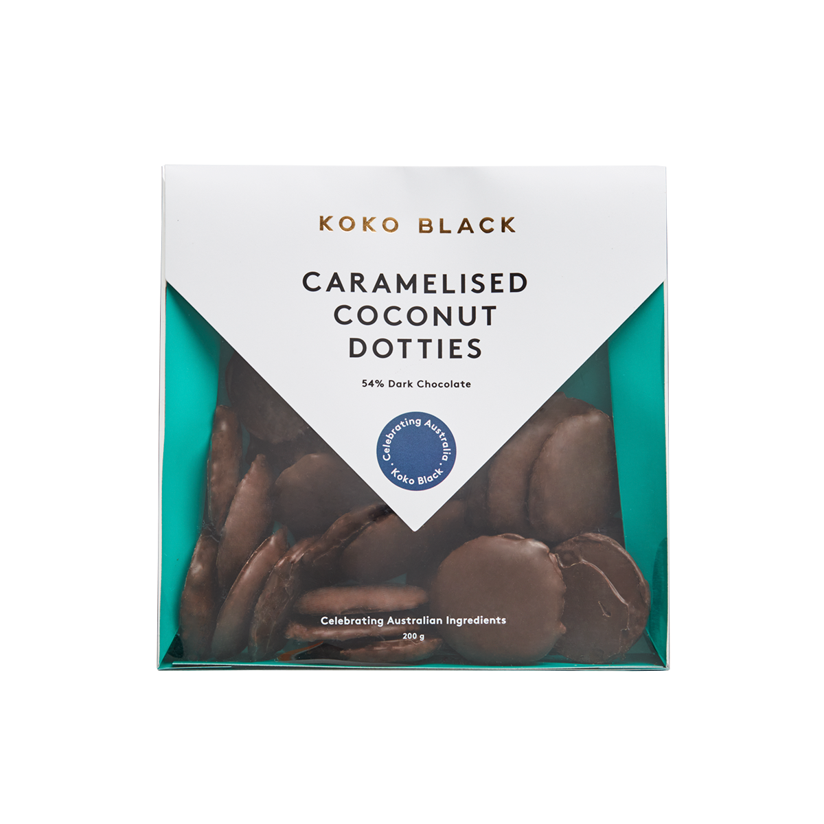 Caramelised Coconut Dotties 200g | Dark Chocolate