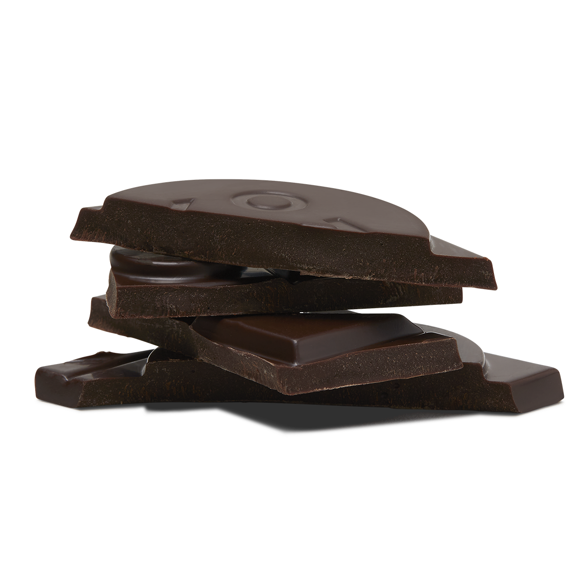 Broken chocolate pieces stacked together