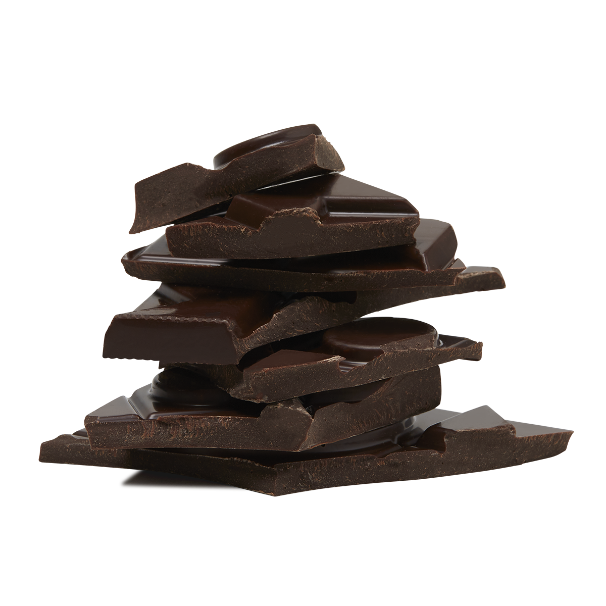 Broken chocolate pieces stacked together