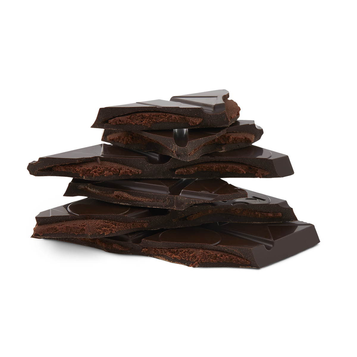Broken chocolate pieces stacked together