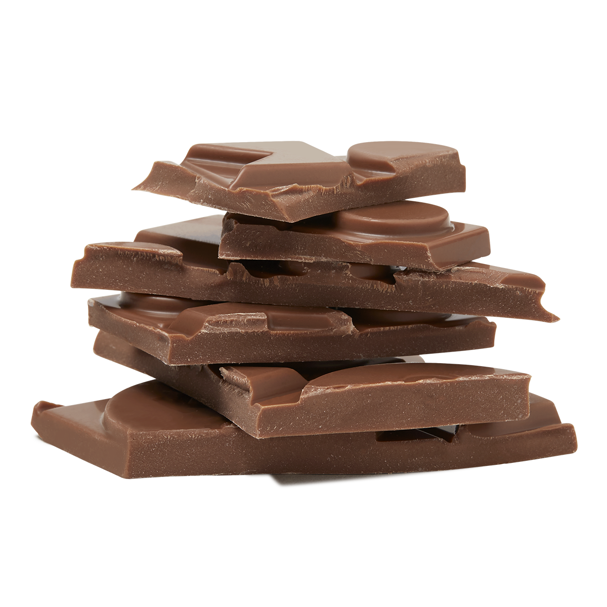 Broken chocolate pieces stacked together