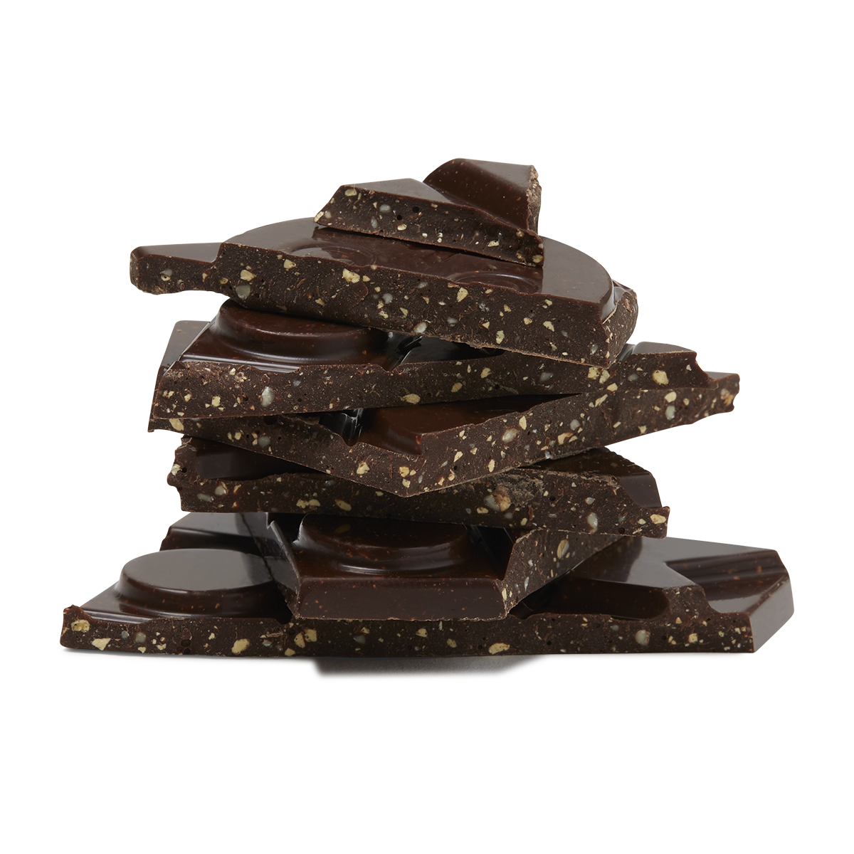 Broken chocolate pieces stacked together