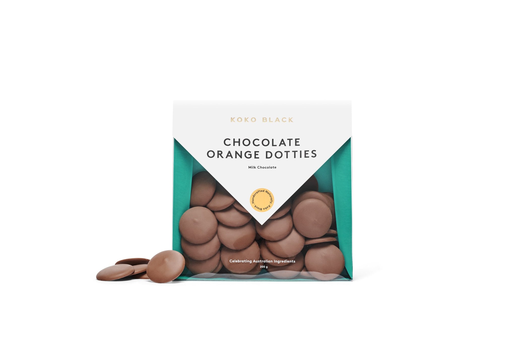 Chocolate rounds to the side of packaging