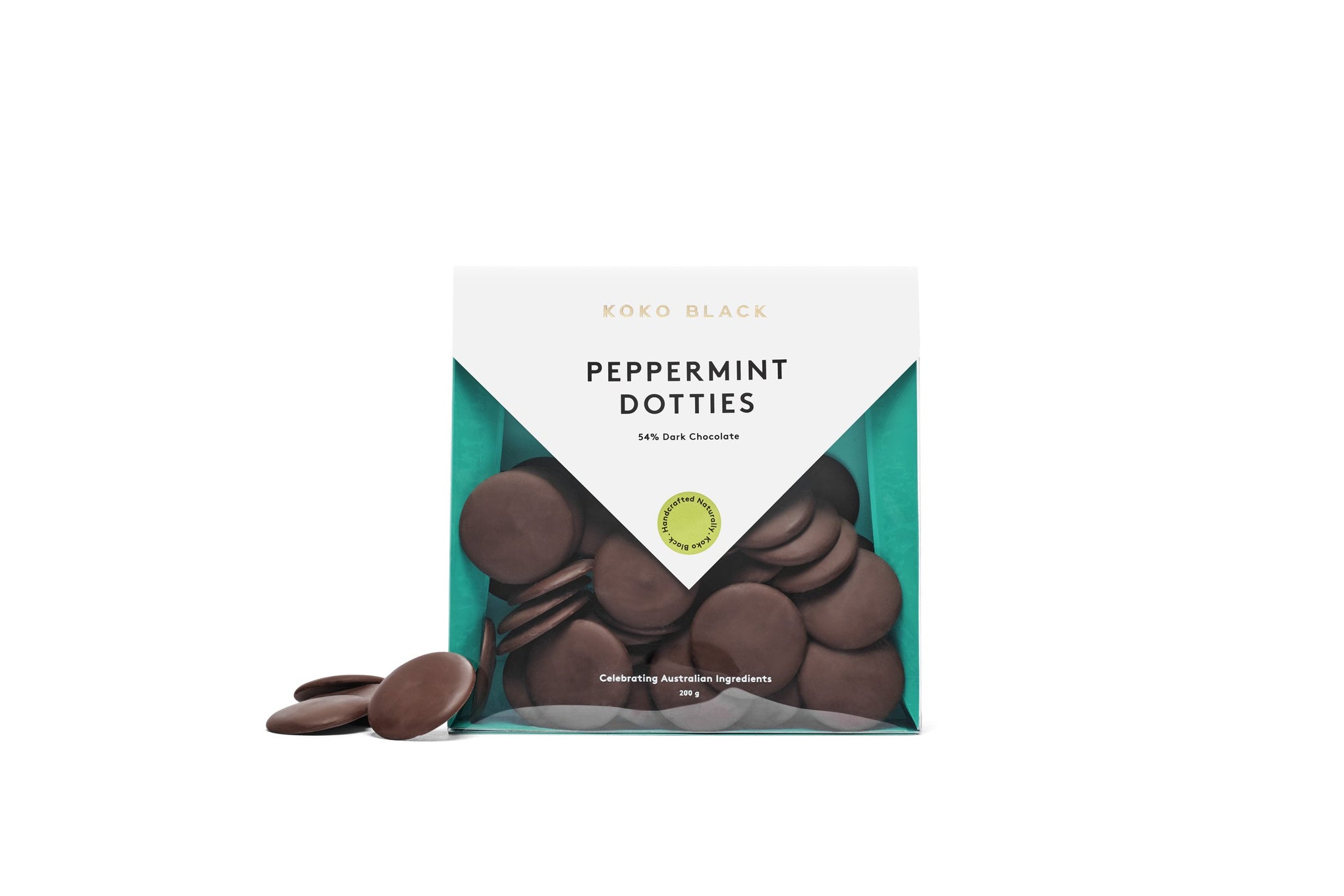 Chocolate dots beside packaging