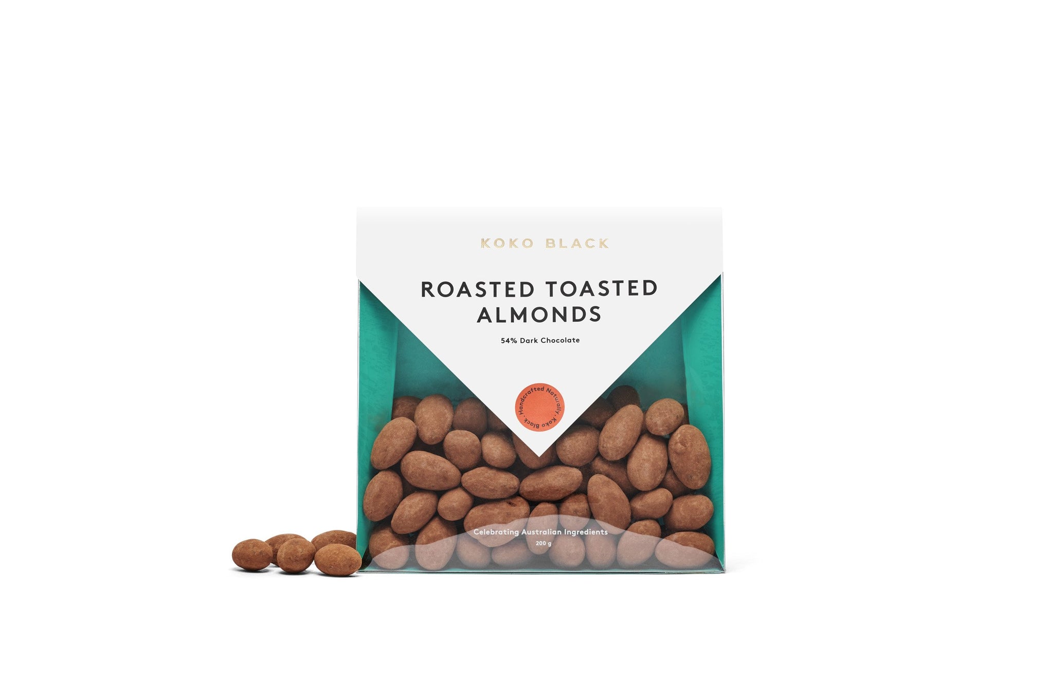 Almonds beside packaging