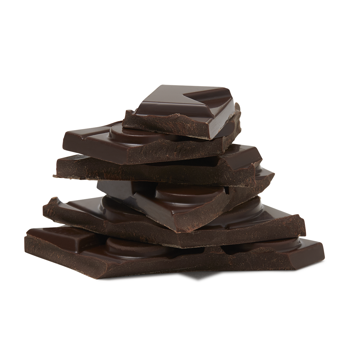 Broken chocolate pieces stacked together