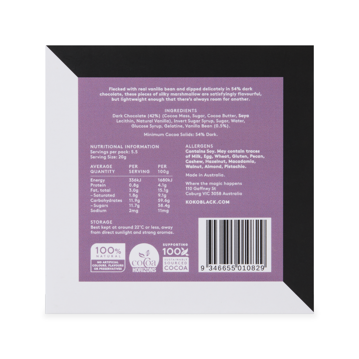 Velvety Vanilla Marshmallow 110g | Dark Chocolate