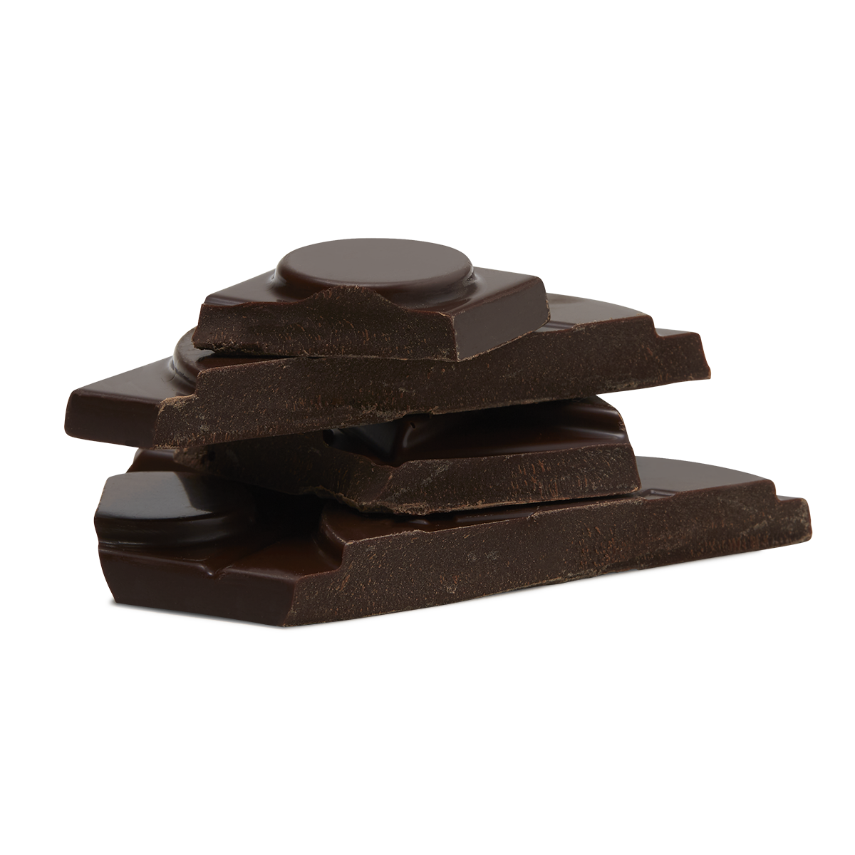 Broken chocolate pieces stacked together