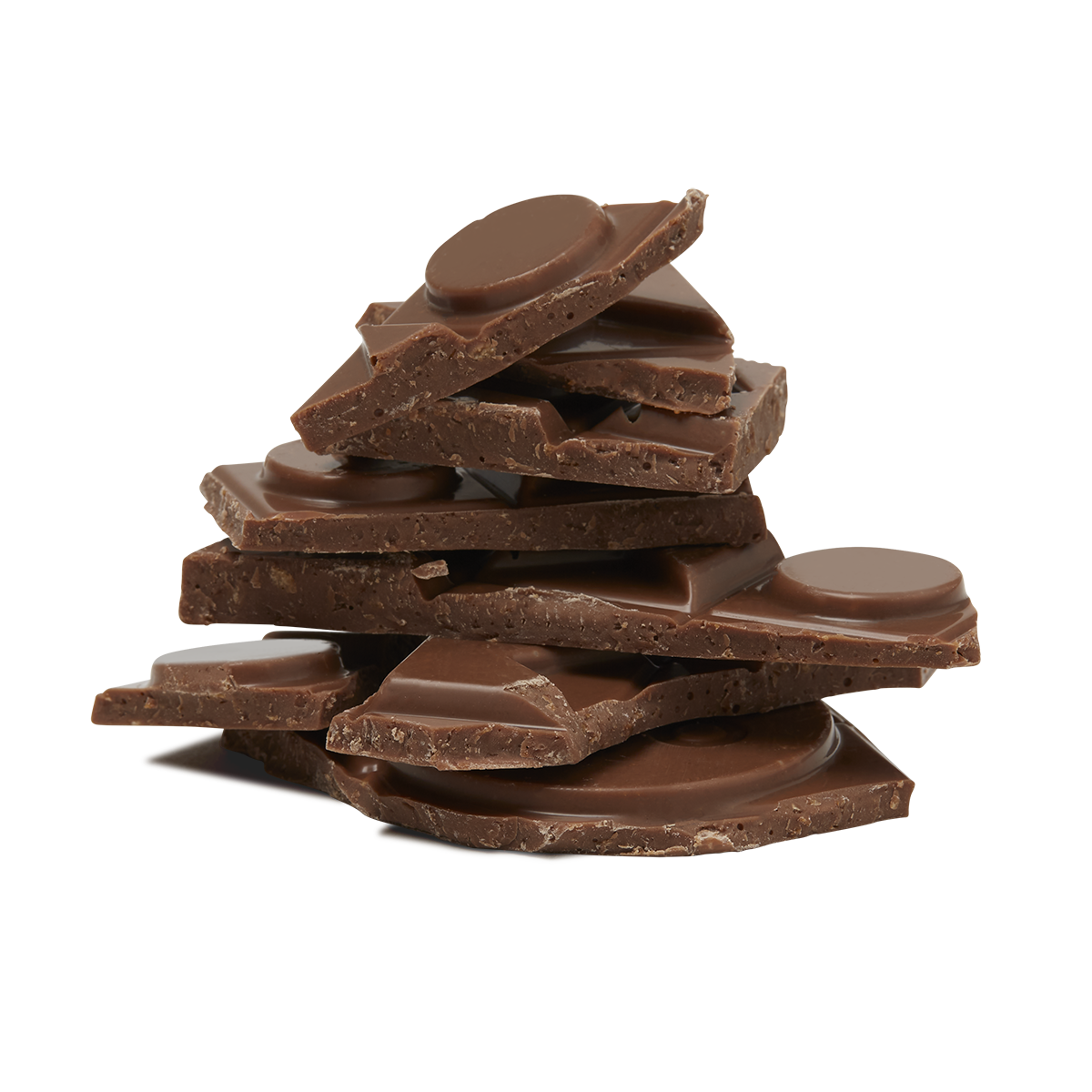 Broken chocolate pieces stacked together